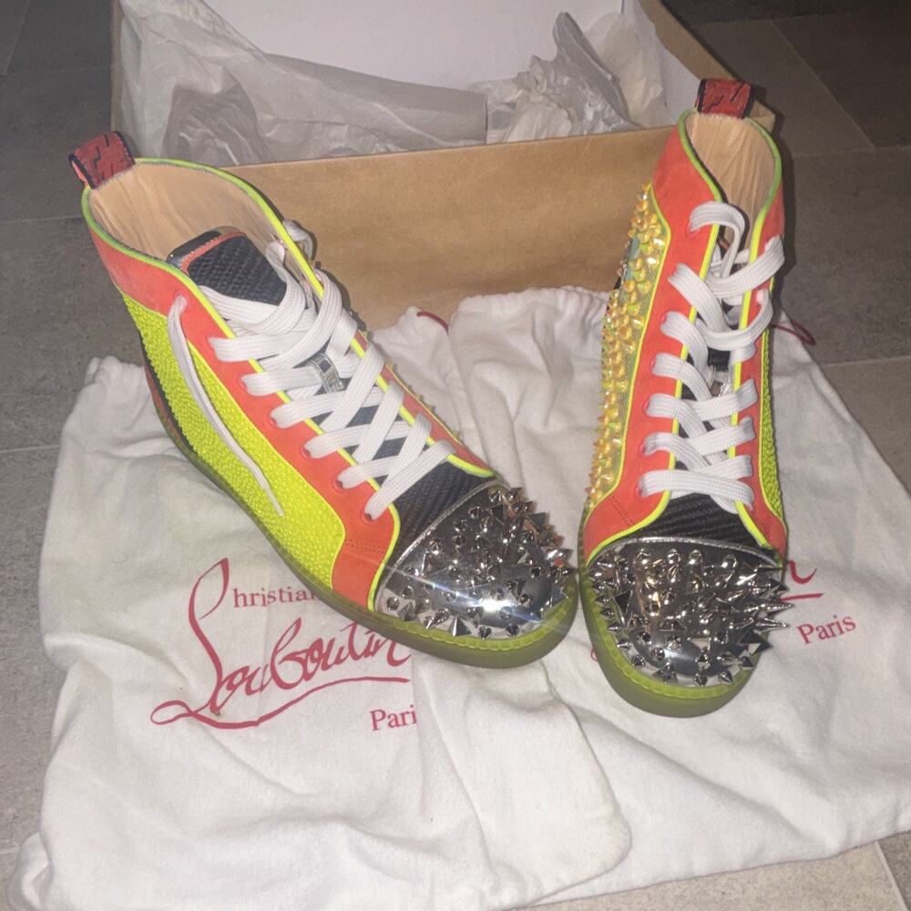 Christian Louboutin Men’s Multicolor Mesh Spiked High-Top Sneakers EU 43